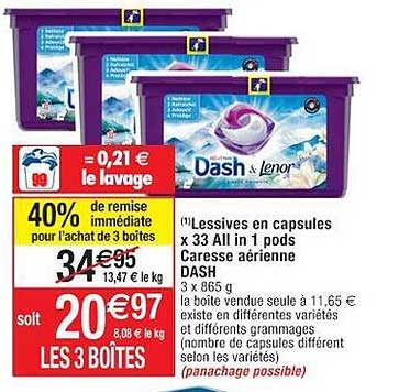 lessives en capsules x33 all in 1 pods caresse aérienne dash
