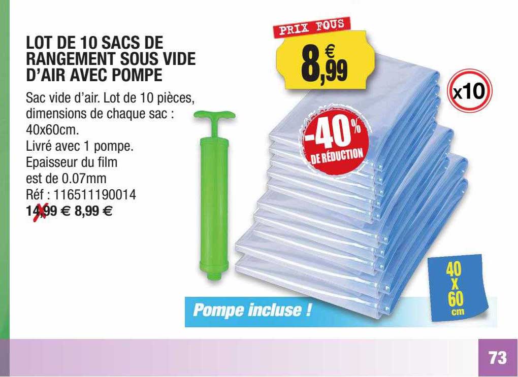lot de 10 sacs de rangement sous vide d'air avec pompe