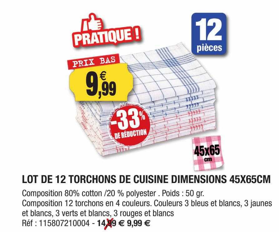 Lot De 12 Torchons De Cuisine Dimensions 45x65cm