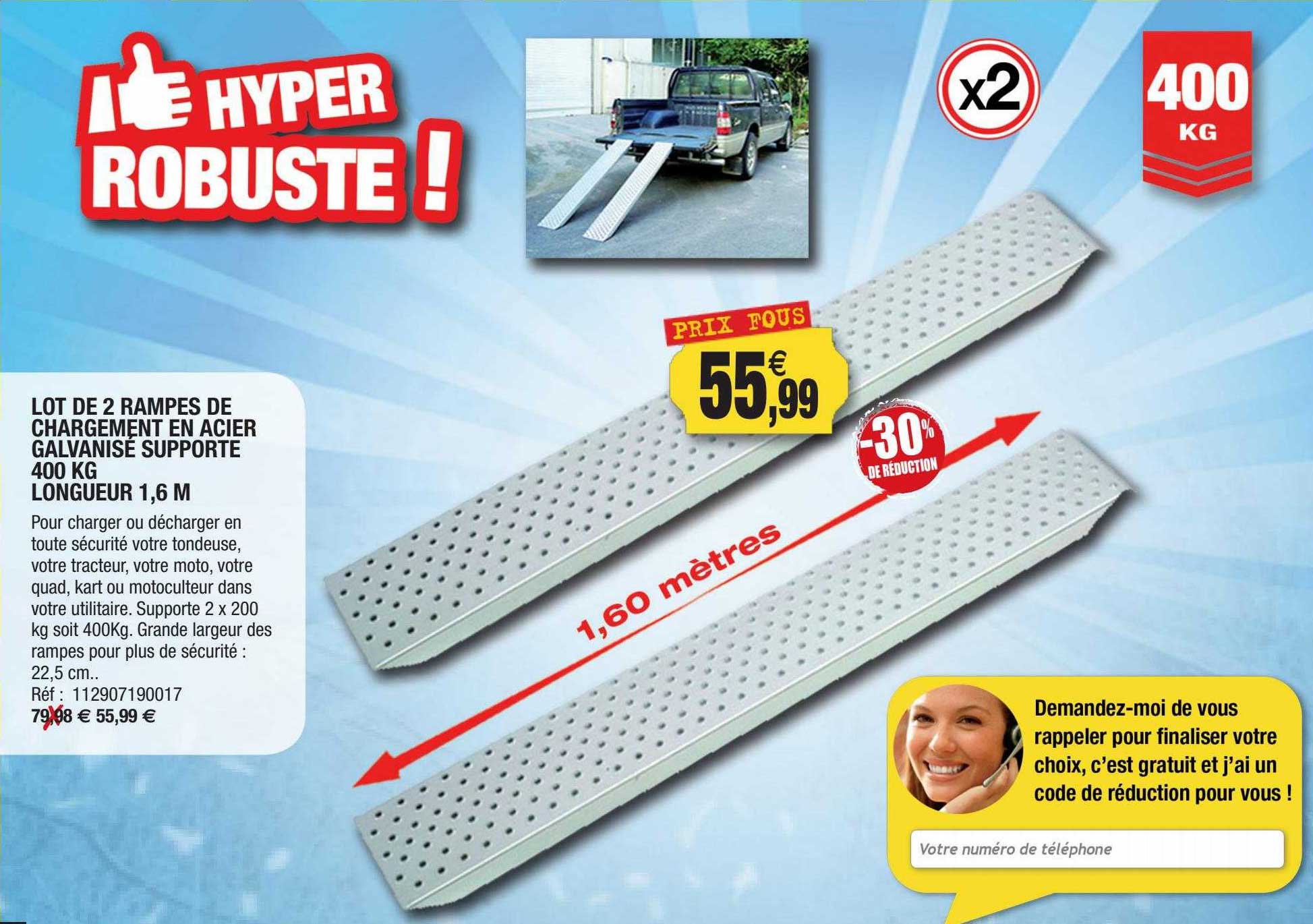 lot de 2 rampes de chargement en acier galvanisé supporte 400 kg longueur 1,6 m