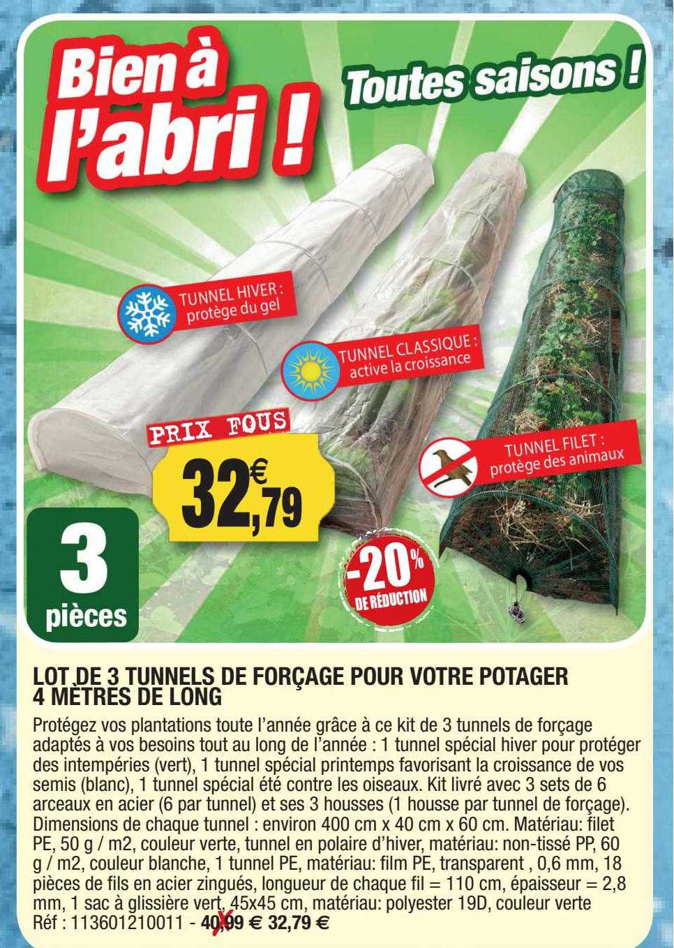 lot de 3 tunnels de forçage pour votre potager 4 mètres de long
