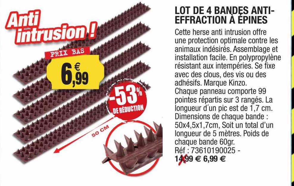 lot de 4 bandes anti-effraction à épines