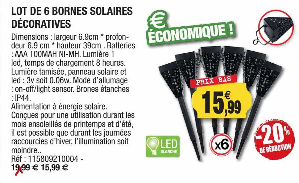 lot de 6 bornes solaires décoratives