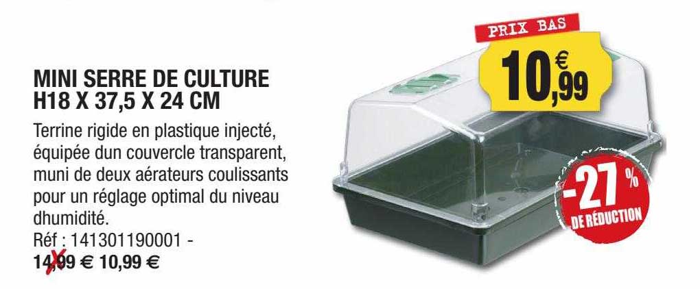 mini serre de culture h18 x 37,5 x 24 cm