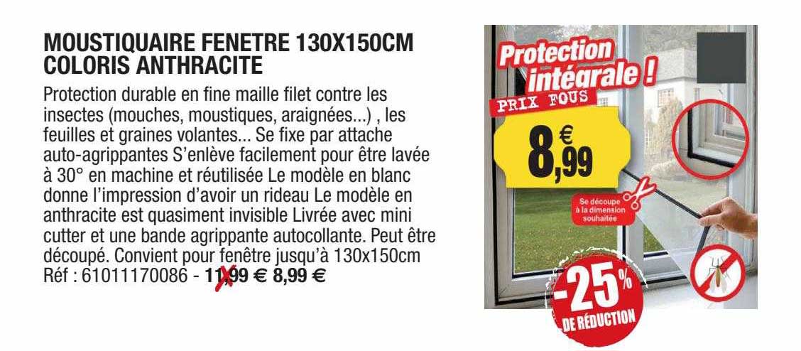 moustiquaire fenêtre 130x150cm coloris anthracite