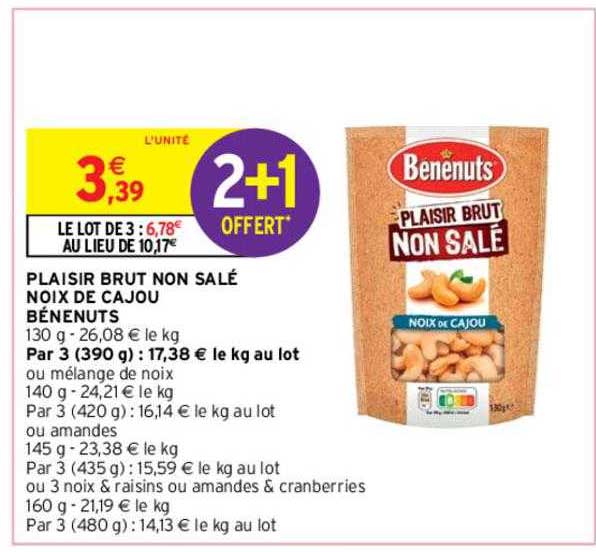plaisir brut non salé noix de cajou bénenuts