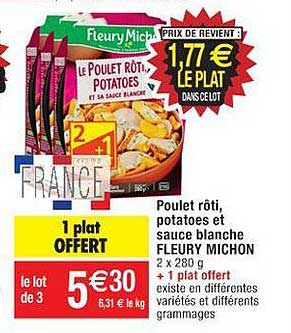 poulet rôti, potatoes et sauce blanche fleury michon