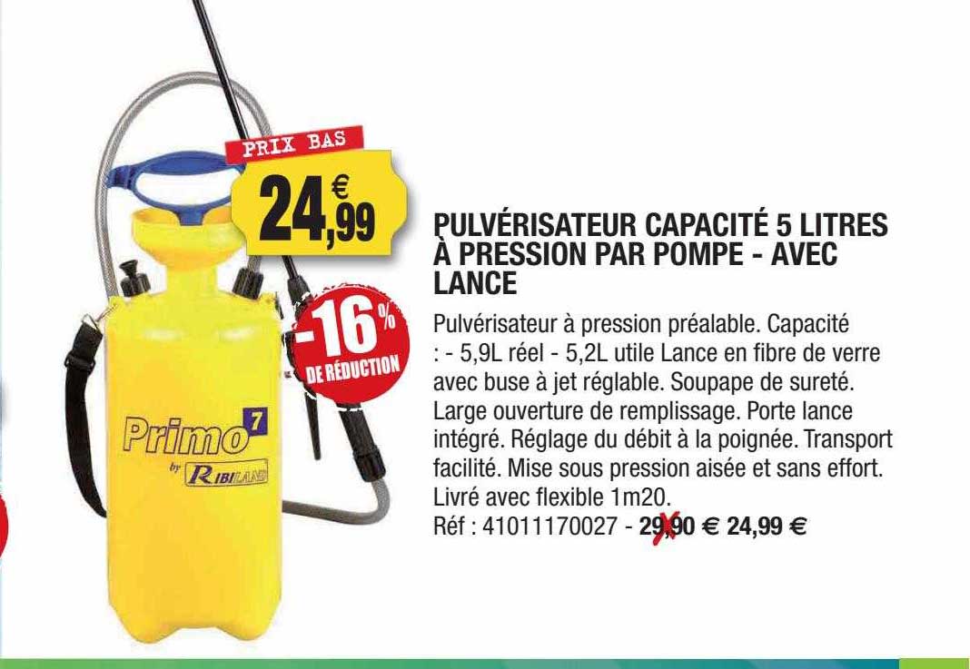 pulvérisateur capacité 5 litres à pression par pompe - avec lance
