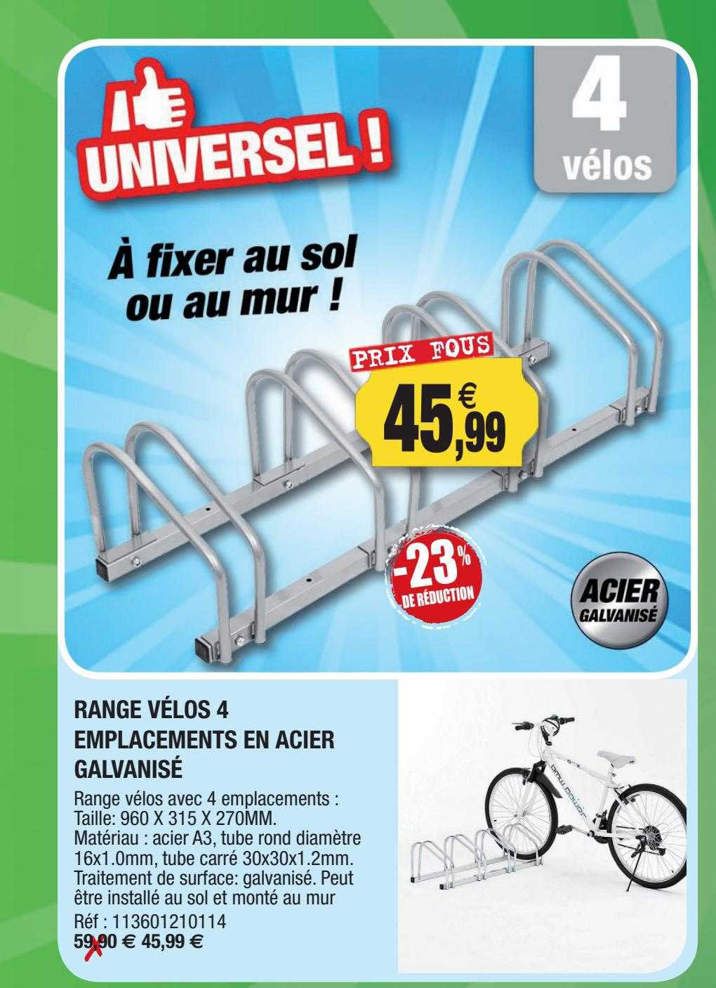 range vélo 4 emplacements en acier galvanisé