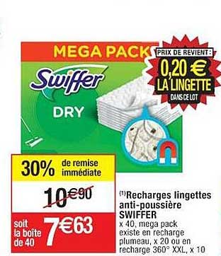 Recharges Lingettes Anti-poussière Swiffer