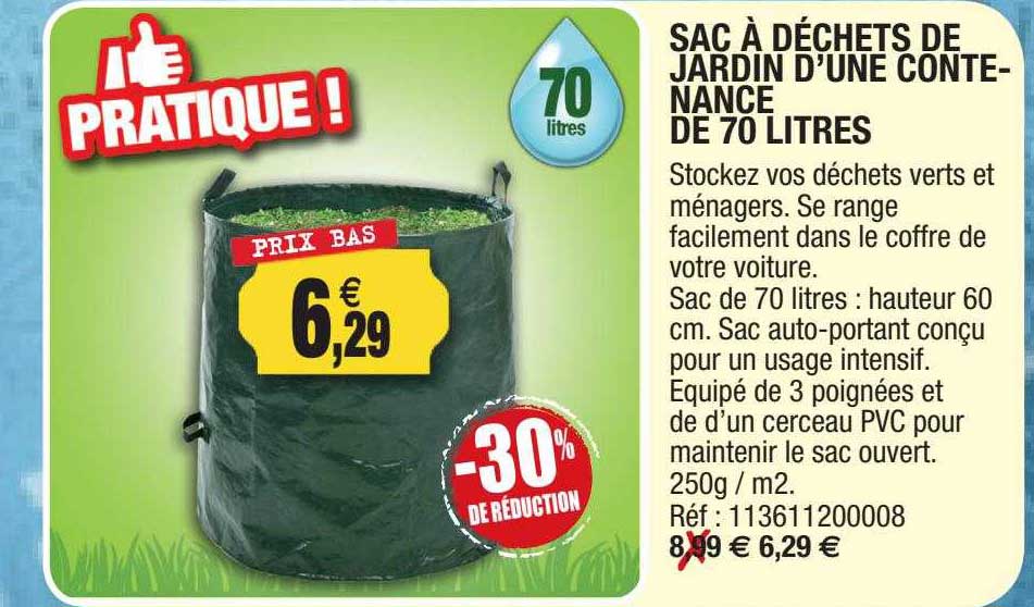 sac à déchets de jardin d'une contenance de 70 litres