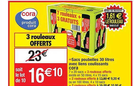Sacs Poubelles 30 Litres Avec Liens Coulissants Cora