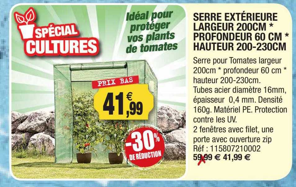 serre extérieur largeur 200cm profondeur 60 cm hauteur 200-230cm