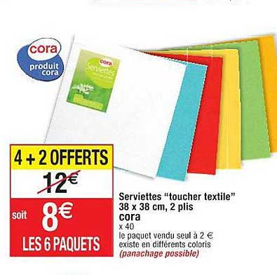 serviettes "toucher textile" 38 x 38 cm, 2 plis cora