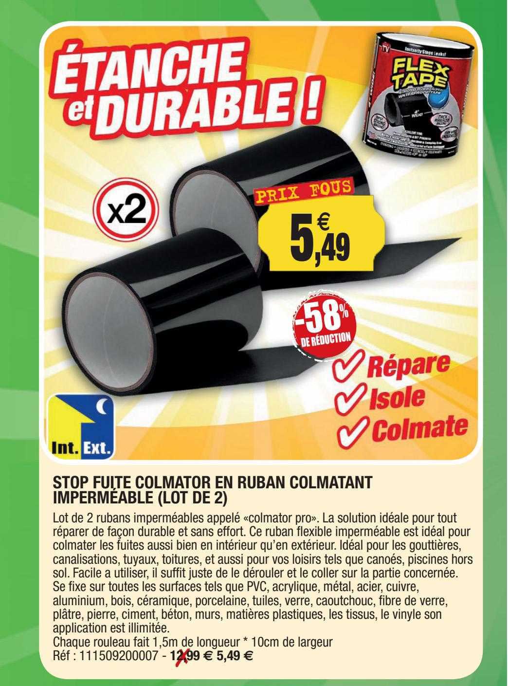 stop fuite colmator en ruban colmatant imperméable (lot de 2)
