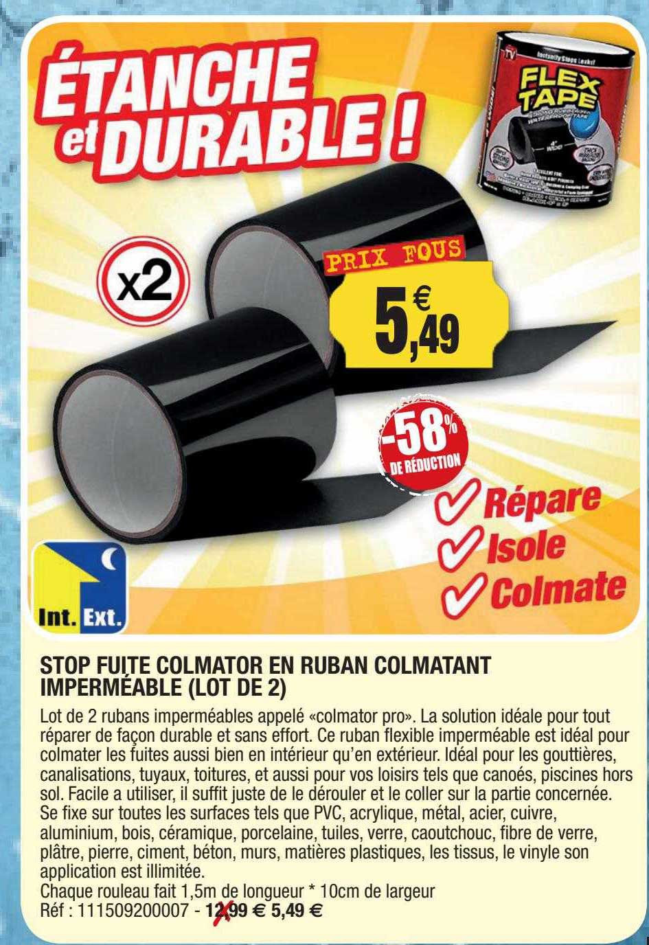 stop fuite colmator en ruban colmatant imperméable (lot de 2)