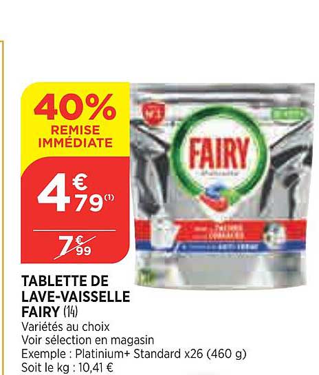 tablette de lave-vaisselle fairy 40% remise immédiate