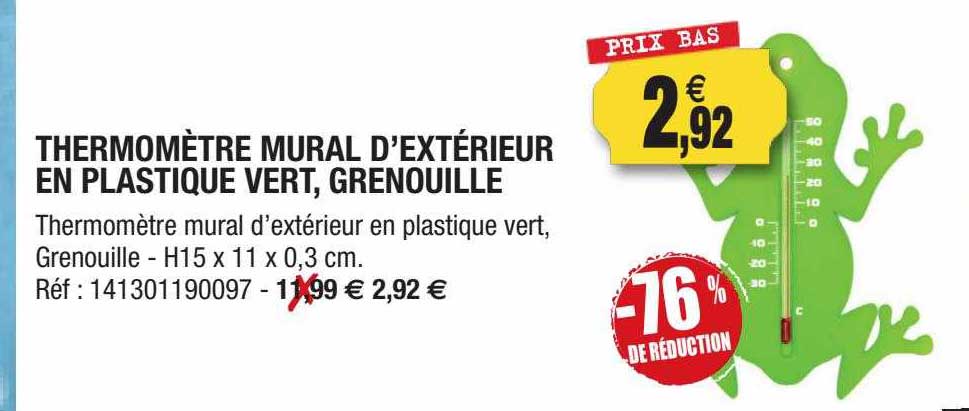 thermomètre mural d'extérieur en plastique vert, grenouille
