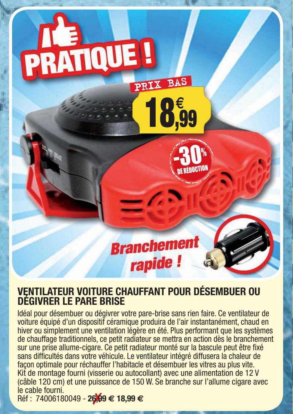ventilateur voiture chauffant pour désembuer ou dégivrer le pare brise