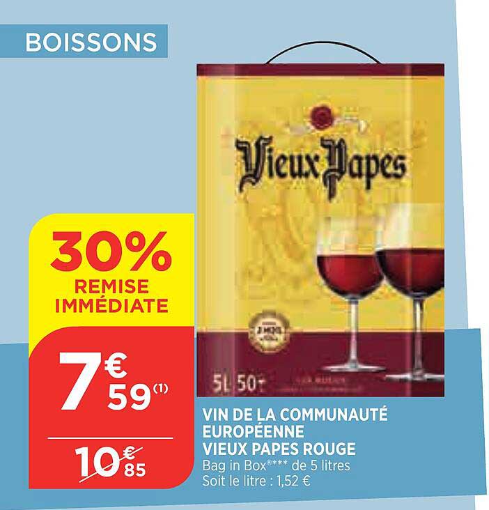 vin de la communauté européenne vieux papes rouge 30% remise immédiate