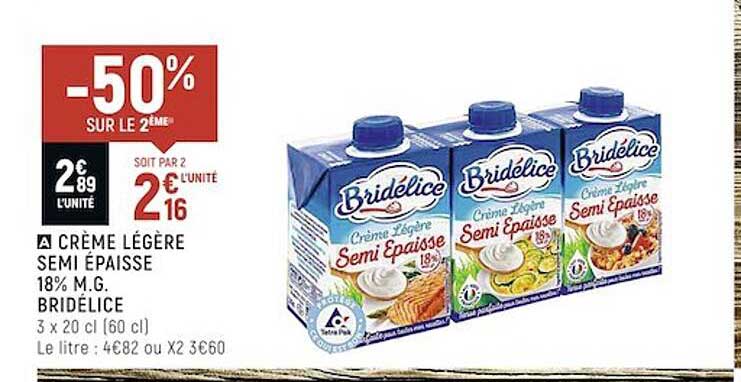 crème légère semi épaisse 18% m.g. bridélice