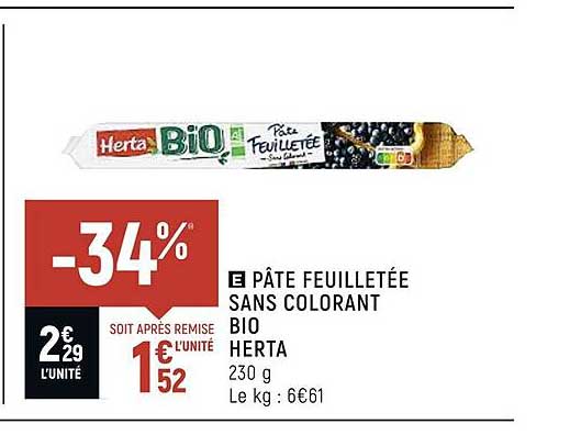 Pâte Feuilletée Sans Colorant Bio Herta