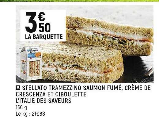 stellato tramezzino saumon fumé, crème de crescenza et ciboulette l'italie des saveurs