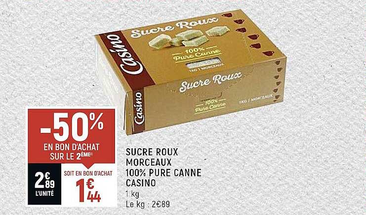sucre roux morceaux 100% pure canne casino