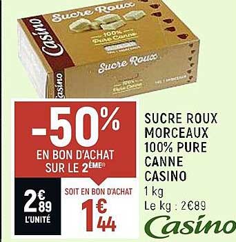 sucre roux morceaux 100% pure canne casino