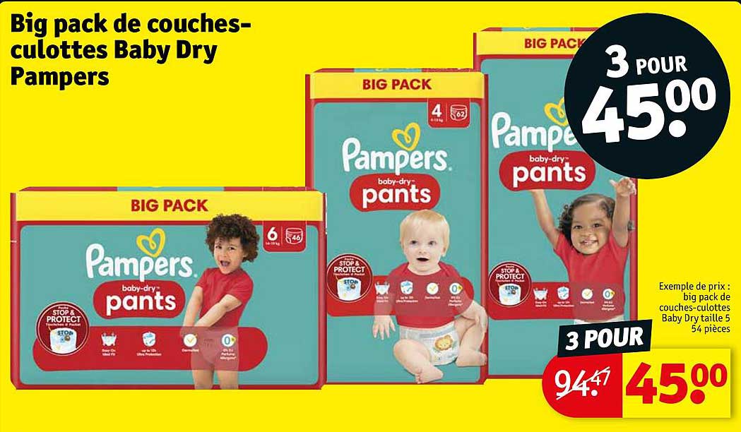 big pack de couches-culottes baby dry pampers