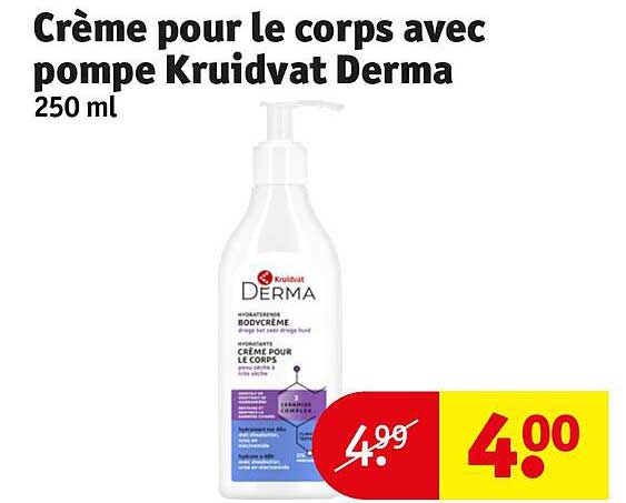 crème pour le corps avec pompe kruidvat  derma 250 ml