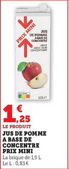 jus de pomme à base de concentré prix mini