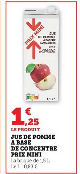 jus de pomme à base de concentré prix mini