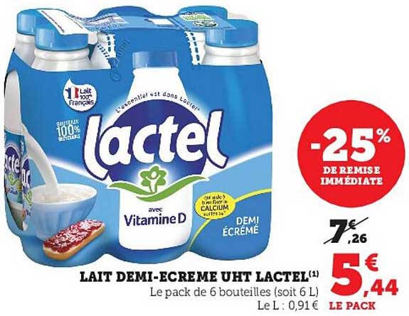lait demi-écrémé uht lactel