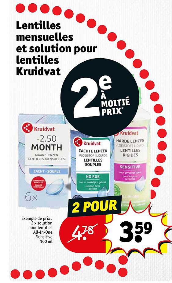lentilles mensuelles et solution pour lentilles kruidvat