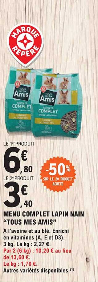 menu complet lapin nain "tous mes amis"