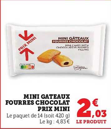 mini gâteaux fourrés chocolat prix mini