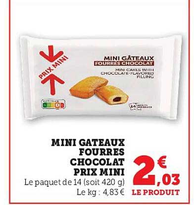 mini gâteaux fourrés chocolat prix mini