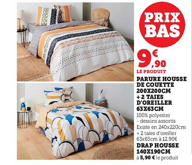 Parure Housse De Couette 200 X 200 Cm + 2 Taies D'oreiller 63 X 63 Cm , Drap Housse 140 X 190 Cm