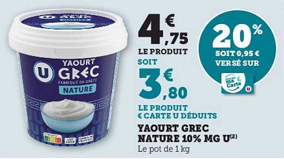 yaourt grec nature 10% mg u