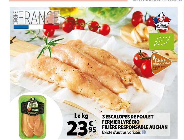 3 Escalopes De Poulet Fermier Lyré Bio Filière Responsable Auchan