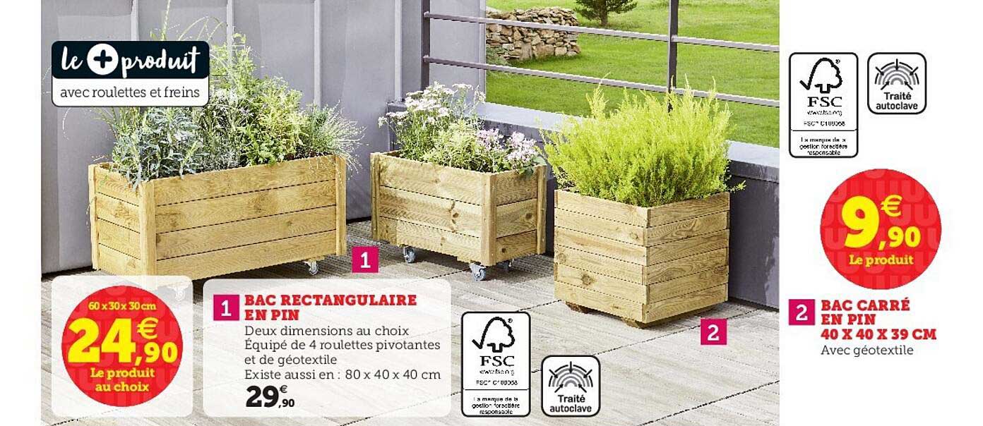 Bac Rectangulaire En Pin, Bac Carré En Pin 40 X 40 X 39 Cm