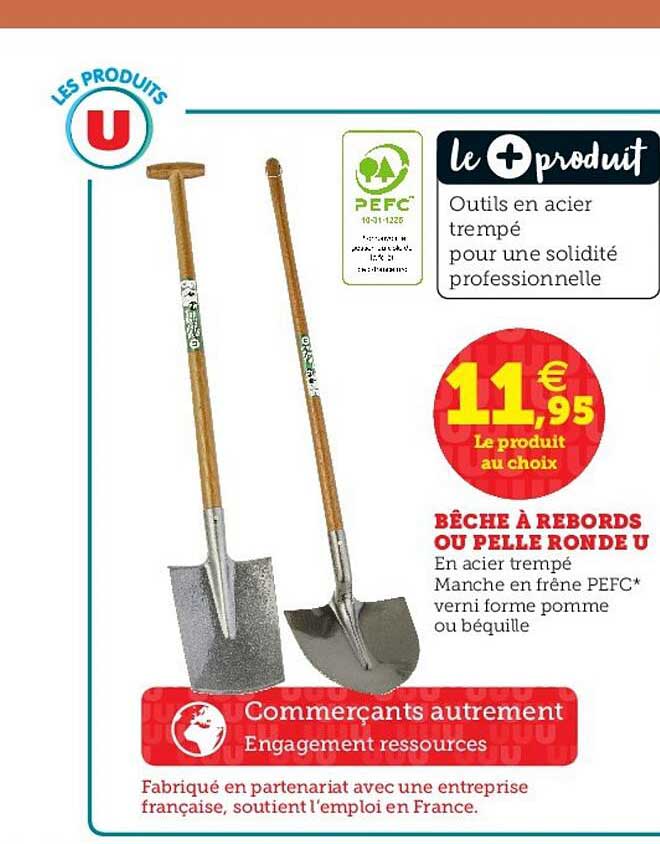 bêche à rebords ou pelle ronde u