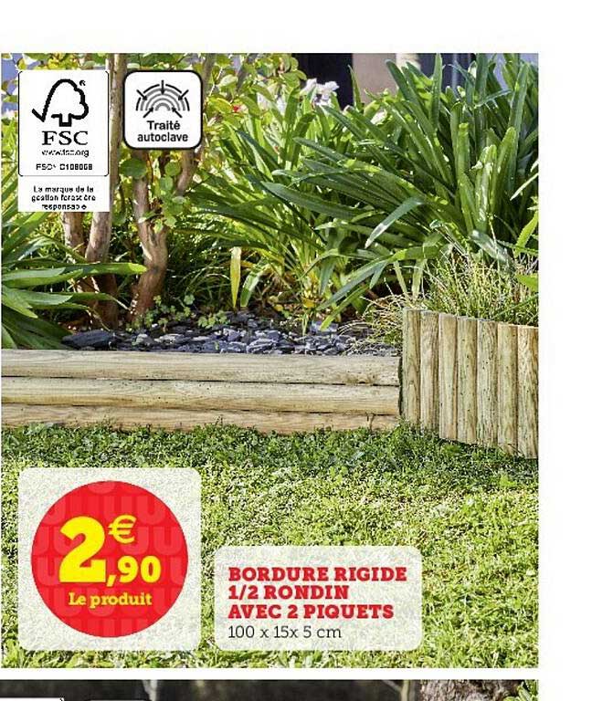 Bordure Rigide 1-2 Rondin Avec 2 Piquets