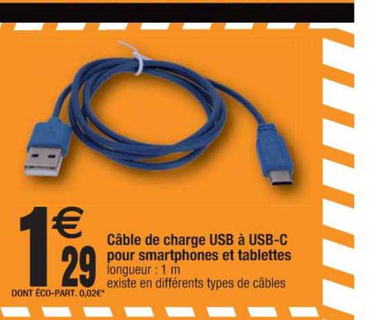 câble de charge usb à usb-c pour smartphones et tablettes