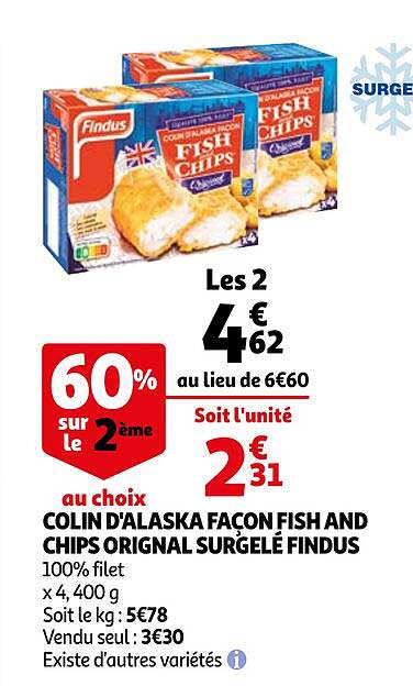 colin d'alaska façon fish and chips original surgelé findus