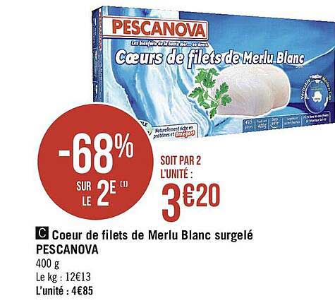 Cœur De Filets De Merlu Blanc Surgelé Pescanova