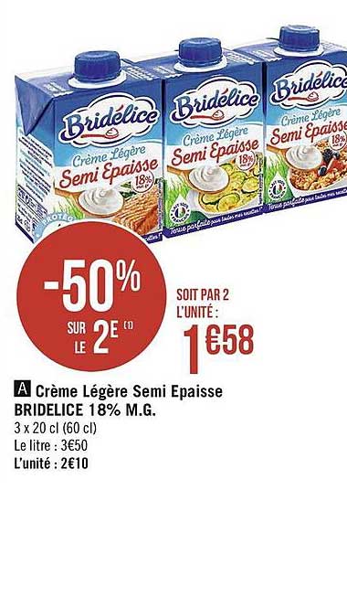 crème légère semi épaisse bridélice 18% m.g.