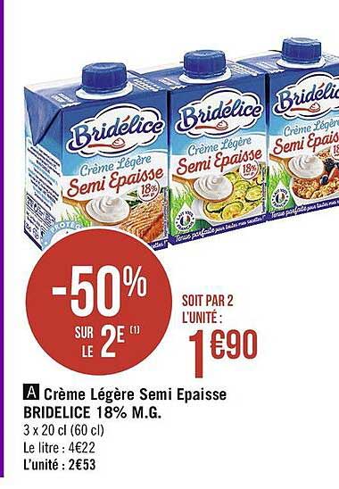 crème légère semi épaisse bridélice 18% m.g.