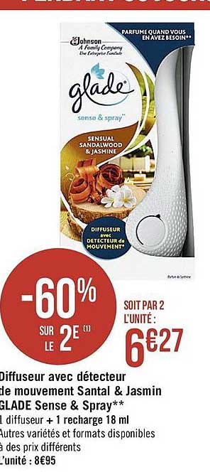 diffuseur avec détecteur de mouvement santal & jasmin glade sens & pray